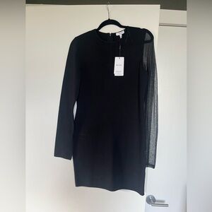 Reiss Kat Sheer Panel Knitted Bodycon Mini Black Dress